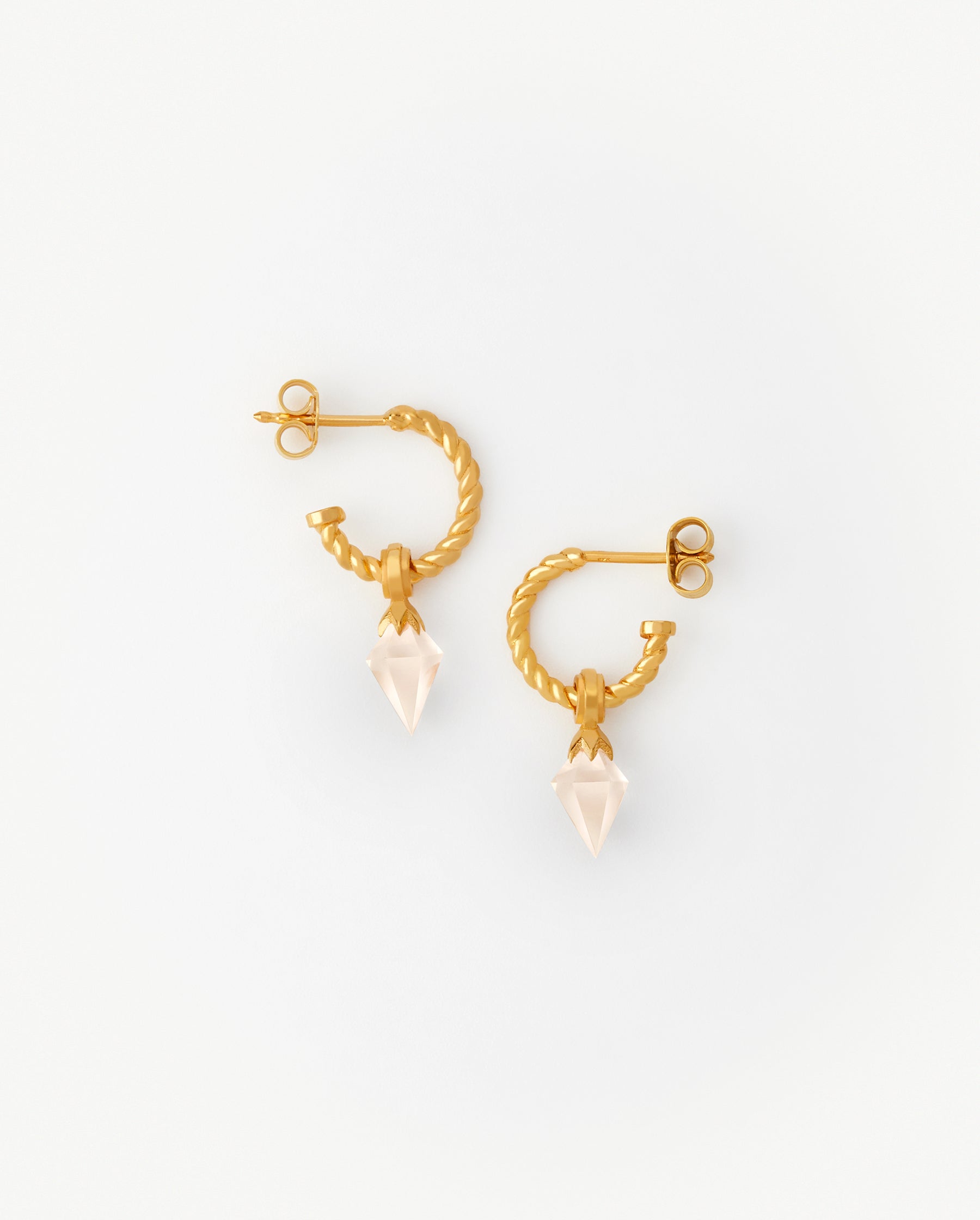 Rose Quarz Rose Gold Leaf Hoops - Handmade Rose buy Gold Earrings - Delicate Rose Quartz Earrings - Hammered Leaf Shaped Rose Gold Hoop Earrings